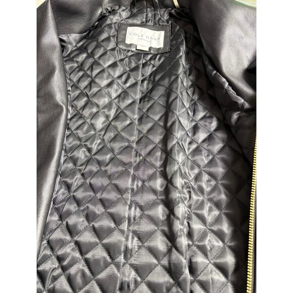 Cole Haan Signature Jacket Size S Petite Black Vegan Leather Long Sleeve NWOT - Picture 7 of 10